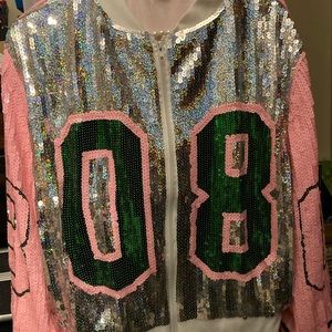 Pretty in Pink & Green Sequins bomber style jacket